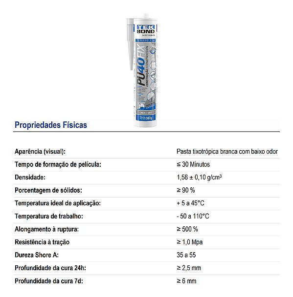 ADESIVO PU40FIX CINZA 387G/280ML - TEKBOND