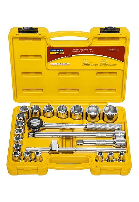 MALETA SOQUETES SEXT. 1/2, 22PCS CROMO VANADIO - TRAMONTINA