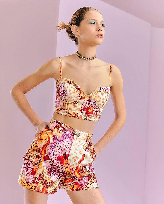 CONJUNTO TOP E SHORT ESTAMPADO SKAZI P / PP