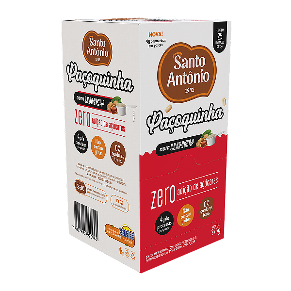 PAÇOQUINHA ROLHA ZERO C/WHEY DISPLAY 375G 25UN X 15G