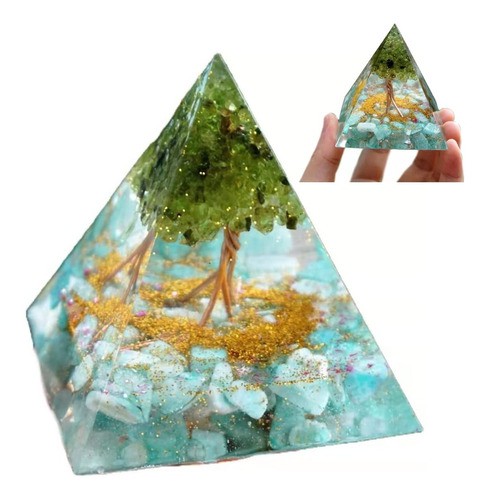 Orgonite Pirâmide Arvore Vida Amazonita Cristal Peridoto