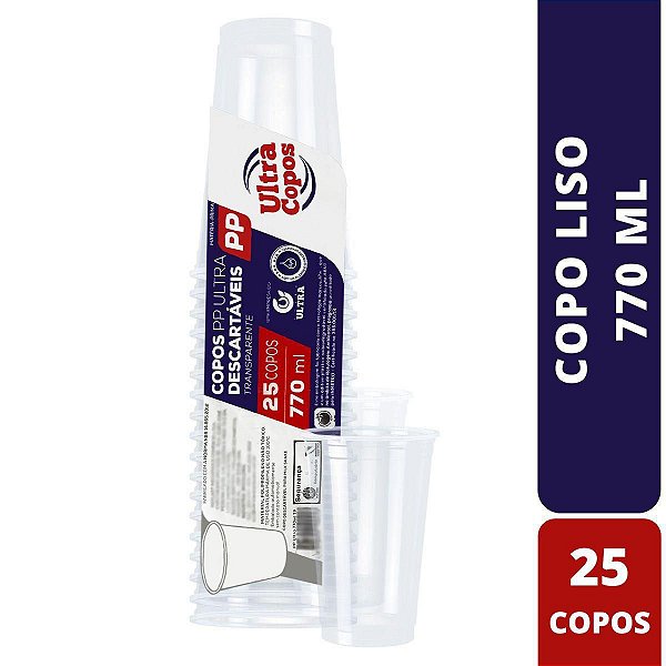 Copo Descartavel 770Ml Ultra Liso Tr Pp 25Un