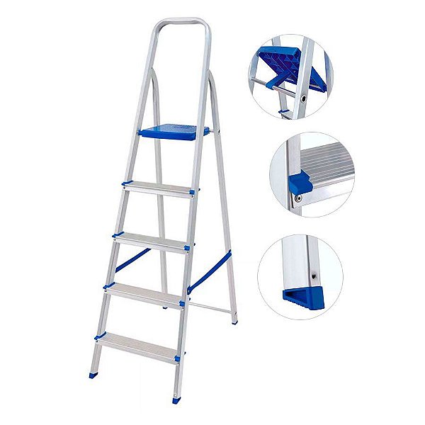 ESCADA DE ALUMINIO 5 DEGRAUS MOR