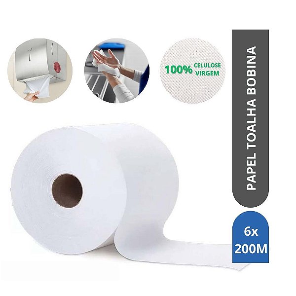 PAPEL TOALHA BOBINA  6X20X 200MTS - 100% CELULOSE ALVEFLOR