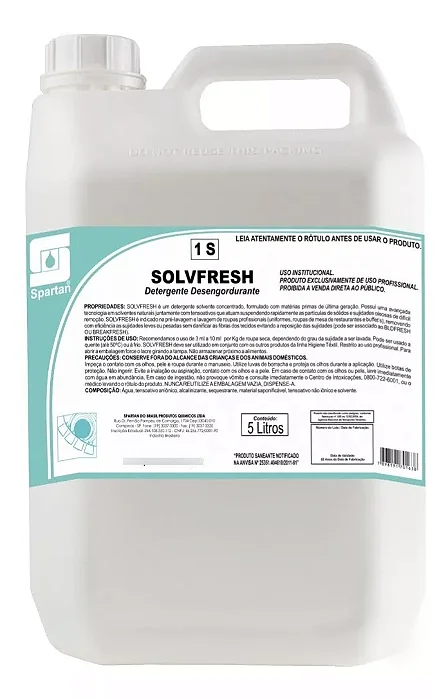 Solvfresh Detergente Solvente Para Tecidos - 5 Litros - Spartan