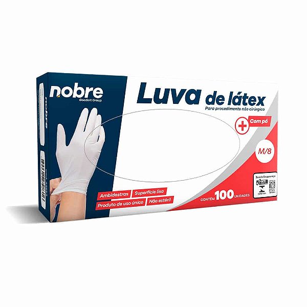 Luva latex c/po p/ proced. nao cirurgico c/100unid.  "M/8"  - Nobre