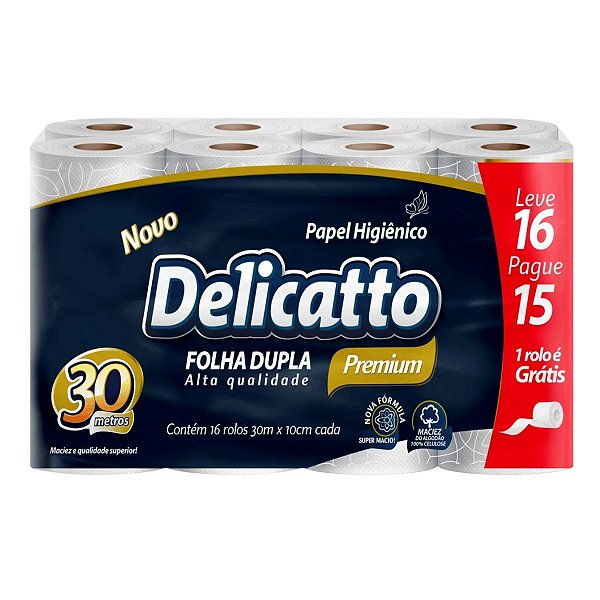 PAPEL HIGIENICO FOLHA DUPLA DELICATTO PREMIUM 16 ROLOS 30M