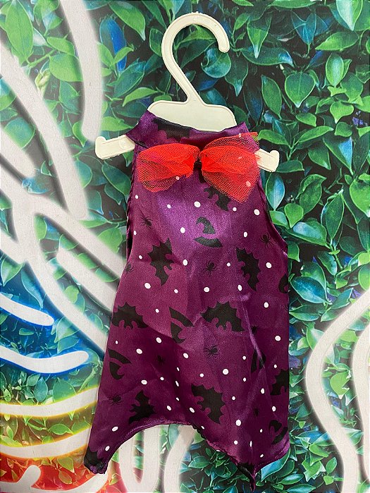 Roupa Vestido Argola Roxo com Laço Vermelho P