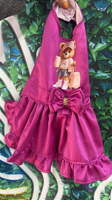 Vestido Pet Rosa Escuro Ursinho M
