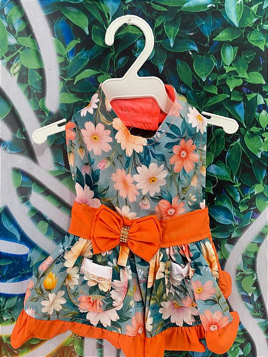 Vestido Pet Flores Laranja P