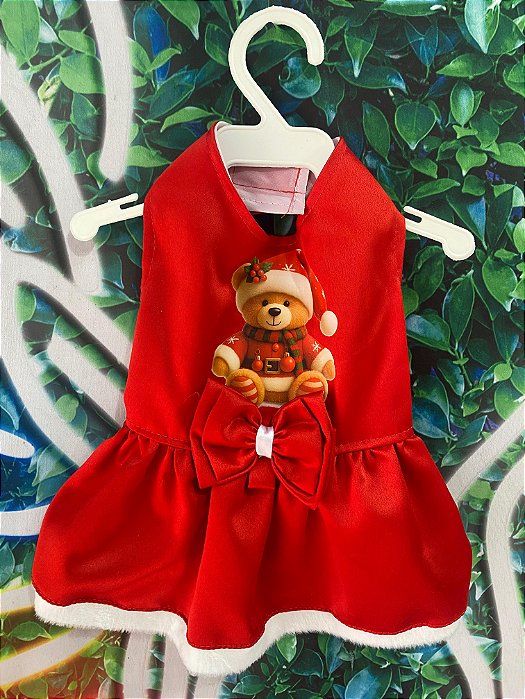 Vestido Pet Mamãe Noel Estampa Ursinho P