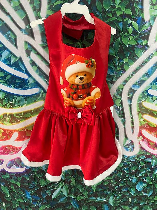 Vestido Pet Mamãe Noel Estampa Ursinho GG