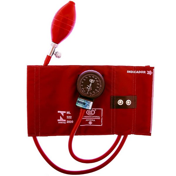 Esfigmomanômetro Bic Nylon Fechamento em Metal - Vermelho