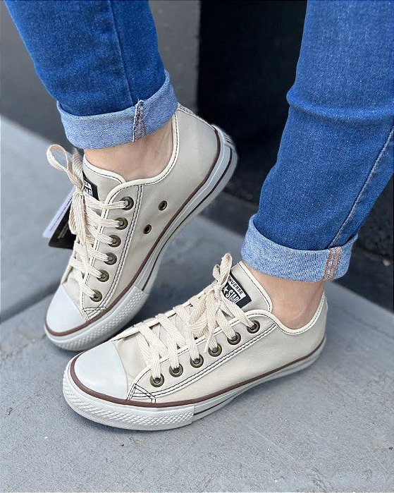 Converse All Star Baixo Bege Couro - RBSTORESOROCABA