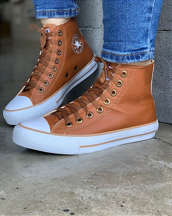 Converse All Star Alto Bege Couro