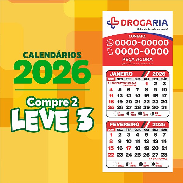 1. Ímã com calendário 2026 - 50x40 mm - 1.000 un