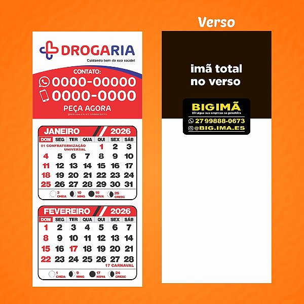 1. Ímã com calendário 2026 - 50x40 mm - 1.000 un