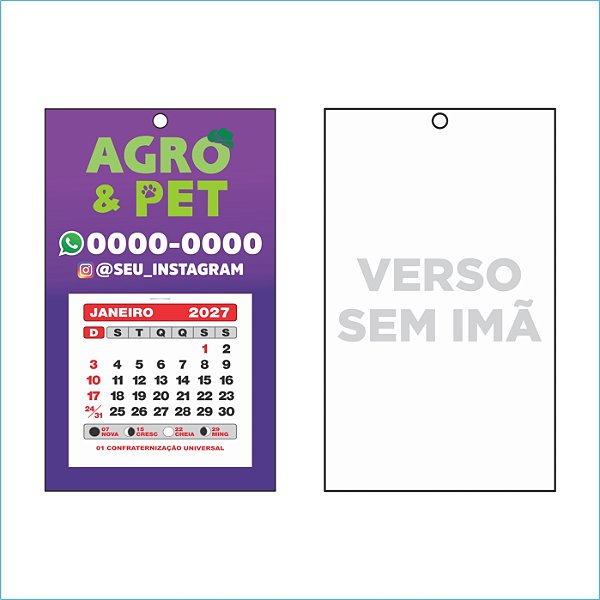Calendário de parede sem ímã - 150x90 mm