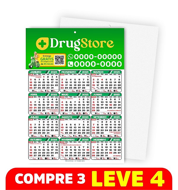 1. Calendário de parede sem Ímã - 300x200 mm