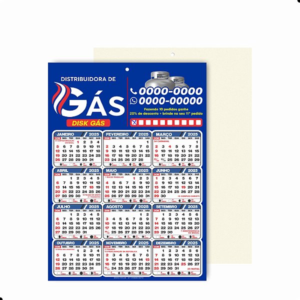 1. Calendário de parede sem Ímã - 300x200 mm