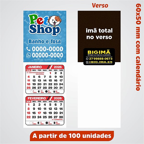 4. Ímã com calendário 2025 - 60x50 mm - 100 unidades