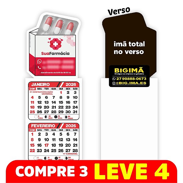 3. Ímã 57x47 mm - CORTE ESPECIAL + CALENDÁRIO 2026 - 1.000 un
