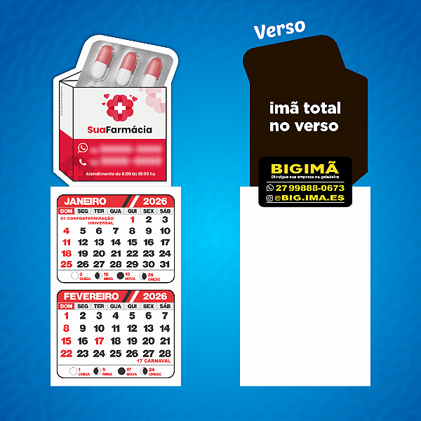 3. Ímã 57x47 mm - CORTE ESPECIAL + CALENDÁRIO 2026 - 1.000 un