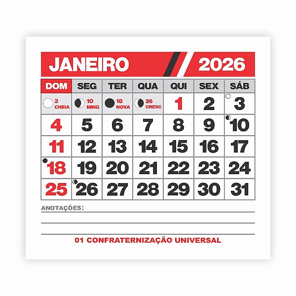 2. Bloco de calendários 2026 - 74x70 mm - Folha destacável