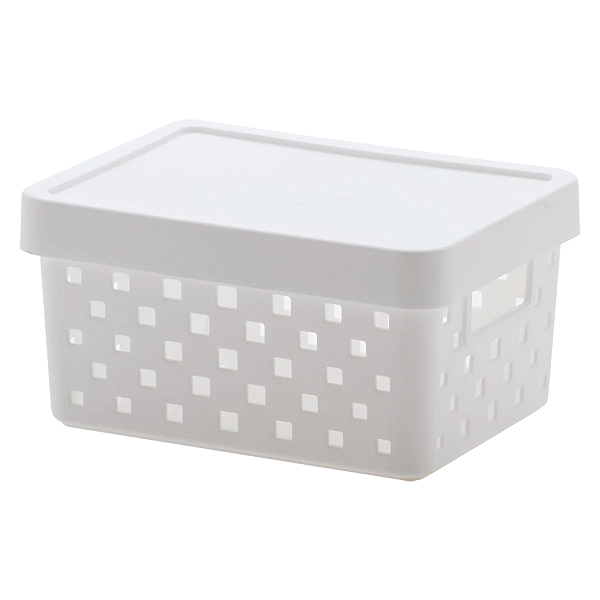 Cesto organizador c/ tampa 19 cm x 14 cm x 10 cm Quadratta Branco