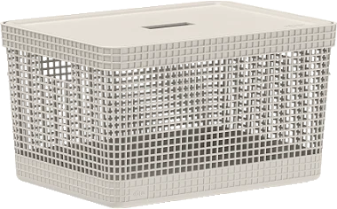 Cesto Organizador Grid 20L com tampa - Bege