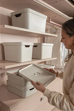 Caixa organizadora Cube G 32 Litros - Bege