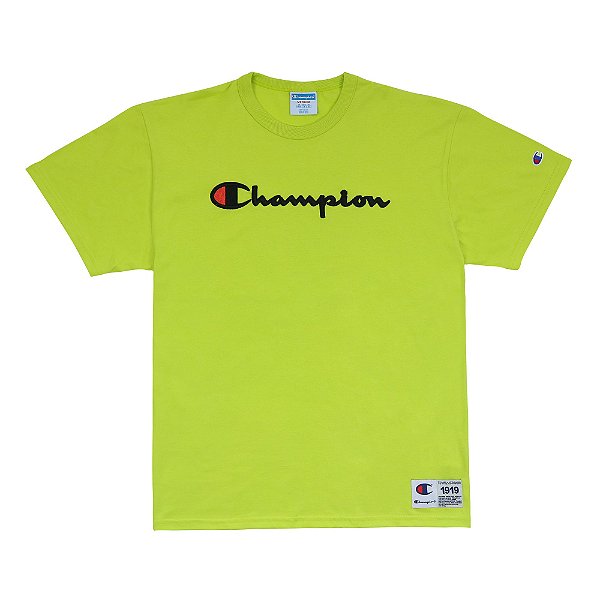 Camiseta Champion Embroidery Logo Script Patch Lime