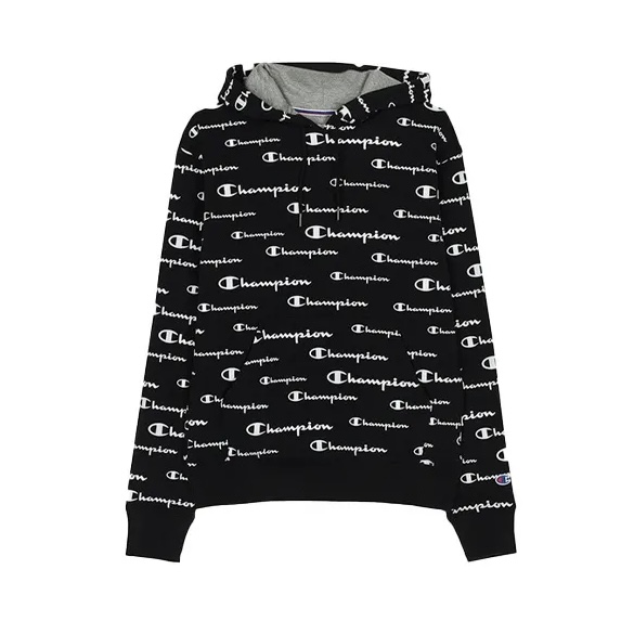 Moletom Champion Powerblend All Over Logo Hoodie Black