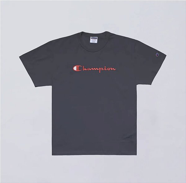 Camiseta Champion Embroidery Logo Script Peppercorn Gray