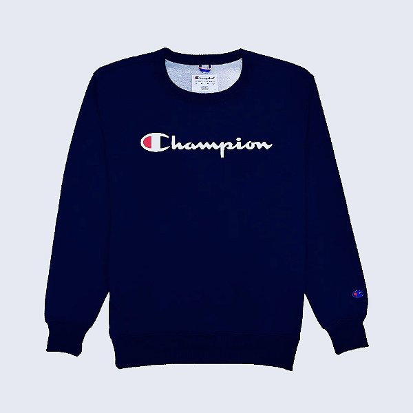 Moletom Champion Logo Script Crewneck Navy