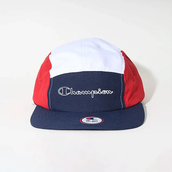 Boné Champion 5 Panel Micro Script Outline Navy White