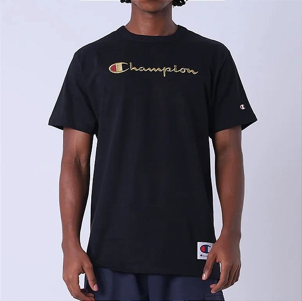 Camiseta Champion Heritage Script 30 Metalizad Black Gold