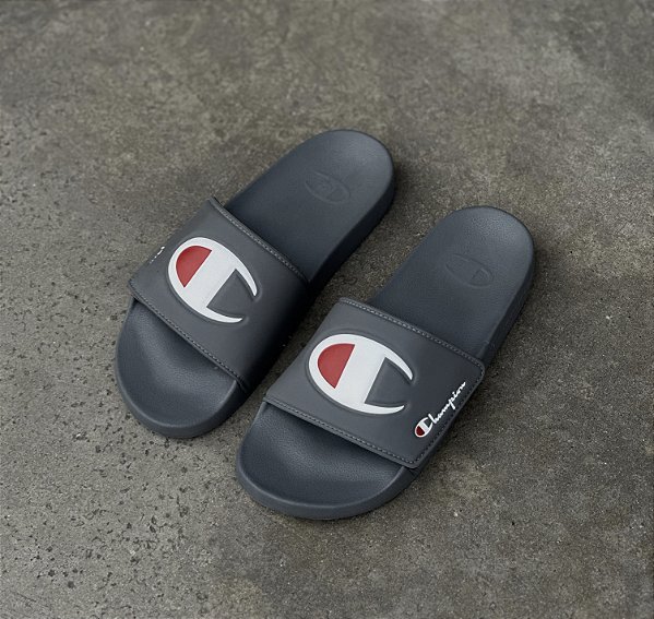 Chinelo Champion Slide IPO Velcro Grey