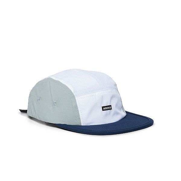 Boné Hocks 5 Panel Tricolor Strapback Branco Cinza Azul
