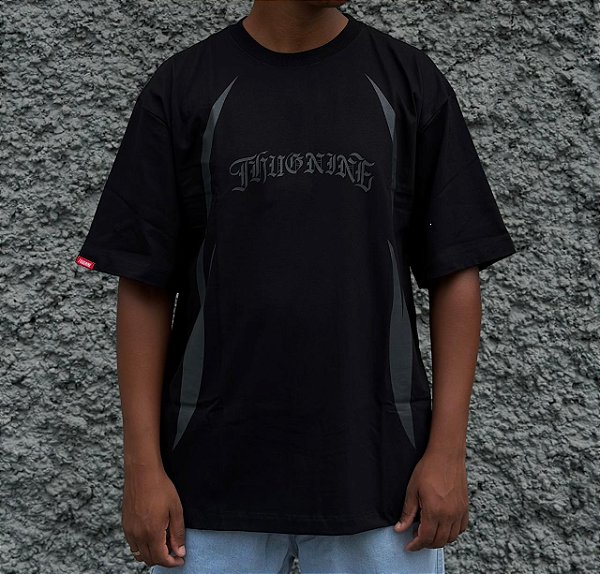 Camiseta Thug Nine Oversized Flames Black