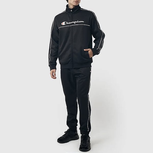 Agasalho Champion Tracksuit Contrast Line Script Logo Black