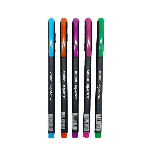 Kit 5 Caneta Esferográfica Carbon 0.7mm Colorida Jocar Office