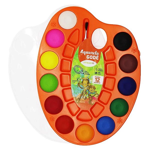 Paleta Aquarela Godê 12 Pastilhas Suporte Dedão Estojo Jogo