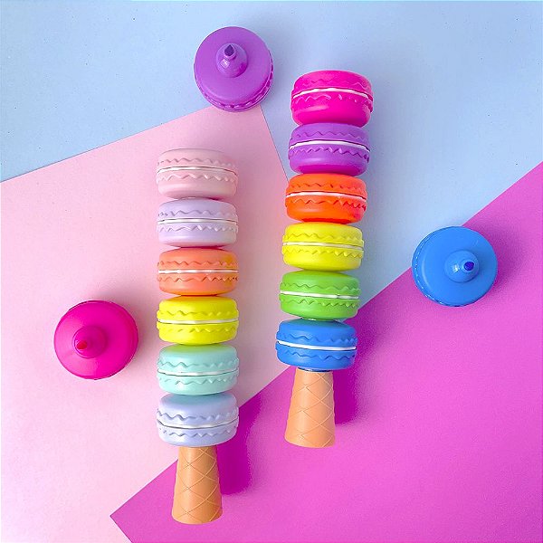 Kit 6 Marca Texto Macarron Sorvete Pastel e Neon