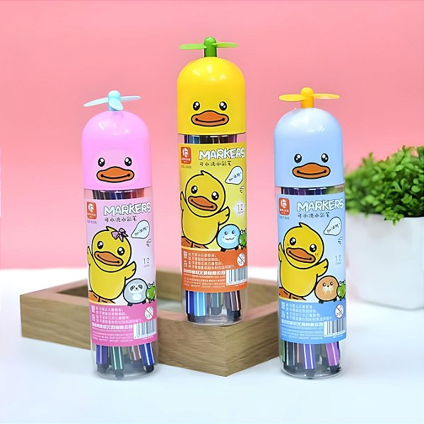 Garrafa com 12 Hidrocores Cute Duck Pato Hélice