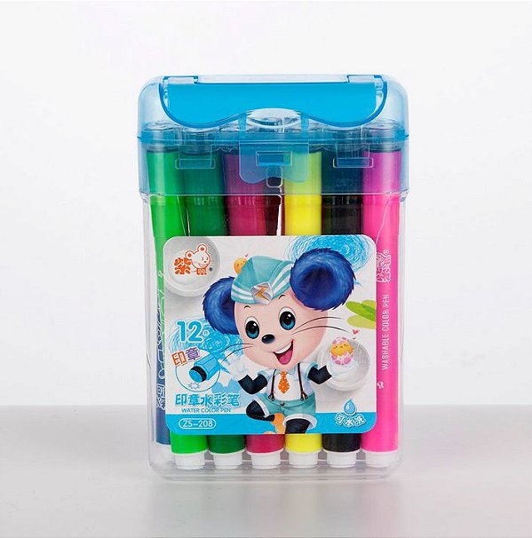 Maleta 12 Canetinhas Hidrocor com Carimbo