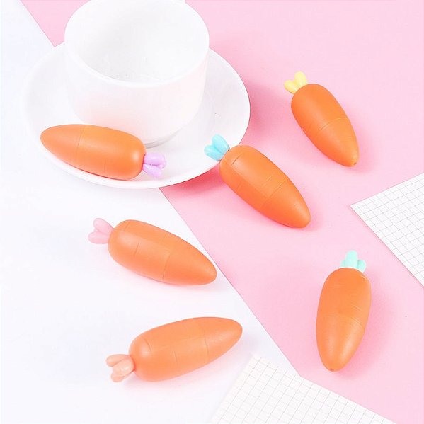 Kit 6 Marca Texto Fofo Cenourinha 6 Cores Neon