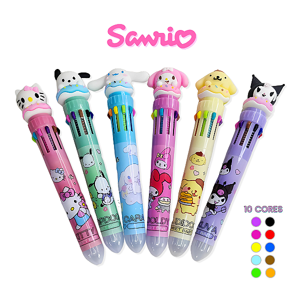 Caneta Fofa 10 Cores Sanrio Personagens Turma da Hello Kitty