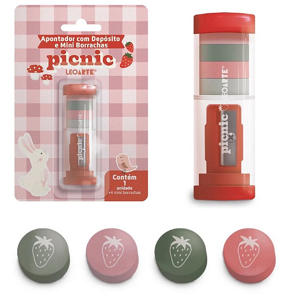 Apontador com Cestinha e 4 Mini Borrachas Picnic