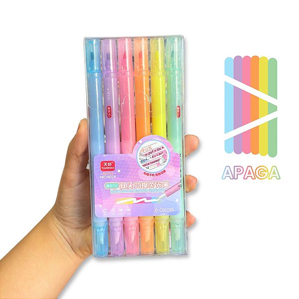 Kit 6 Marca Texto Apagável Corpo Pastel